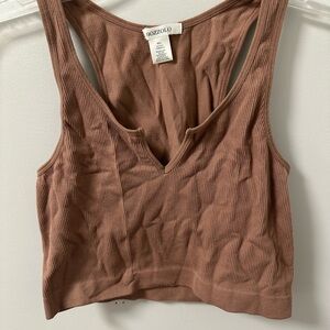 Bozzolo Brown Ribbed Crop Top